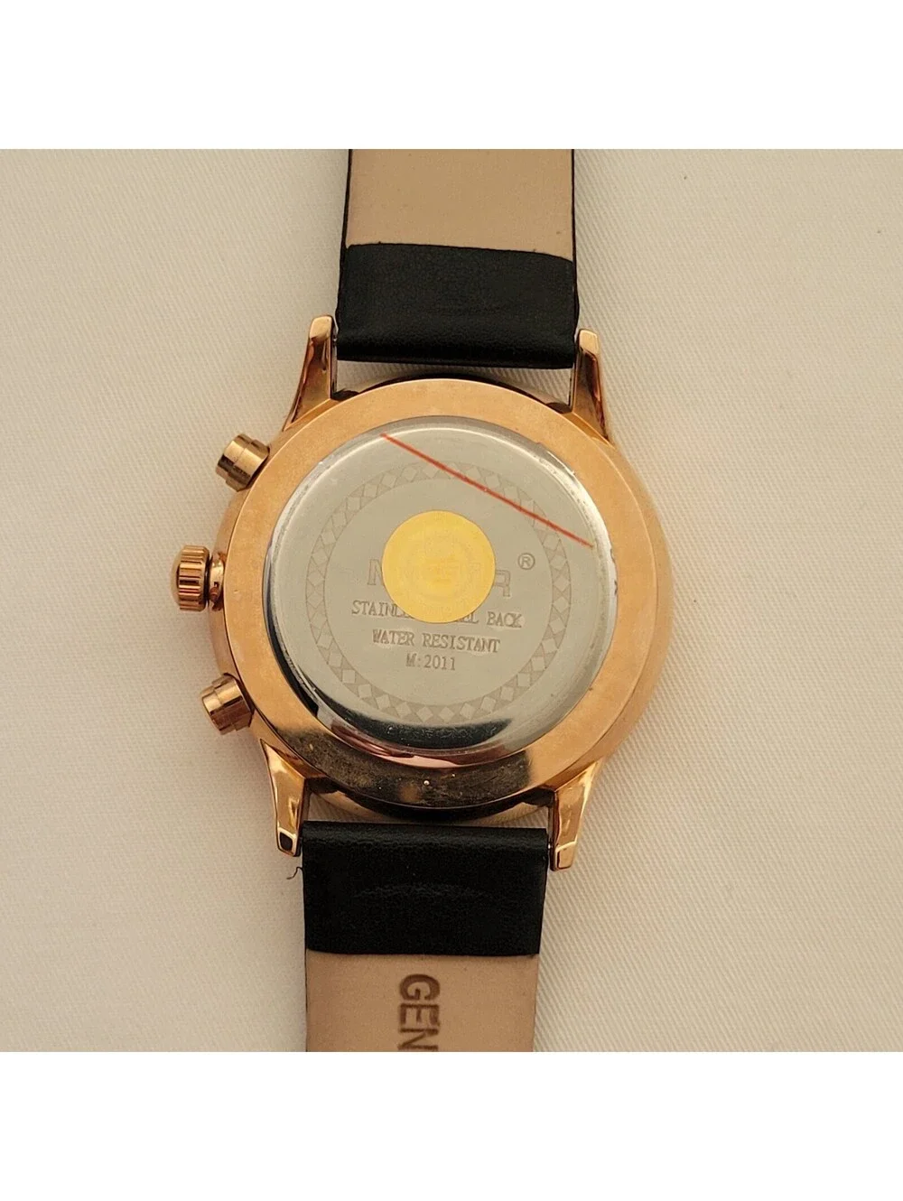 MEGIR M2011 Quartz Watch Rose Gold Black Leather Partial Chronograph
